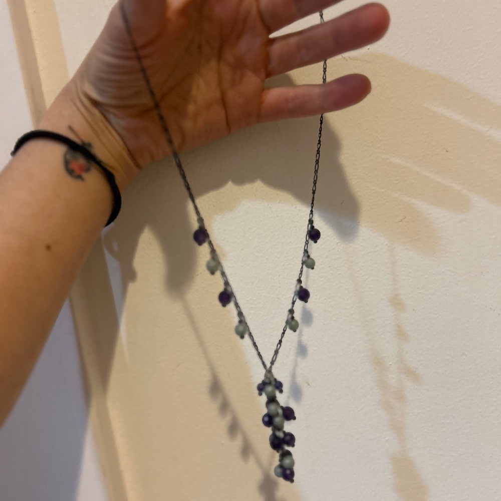 Jade and Amethyst Beaded Necklace on Silver Chain
